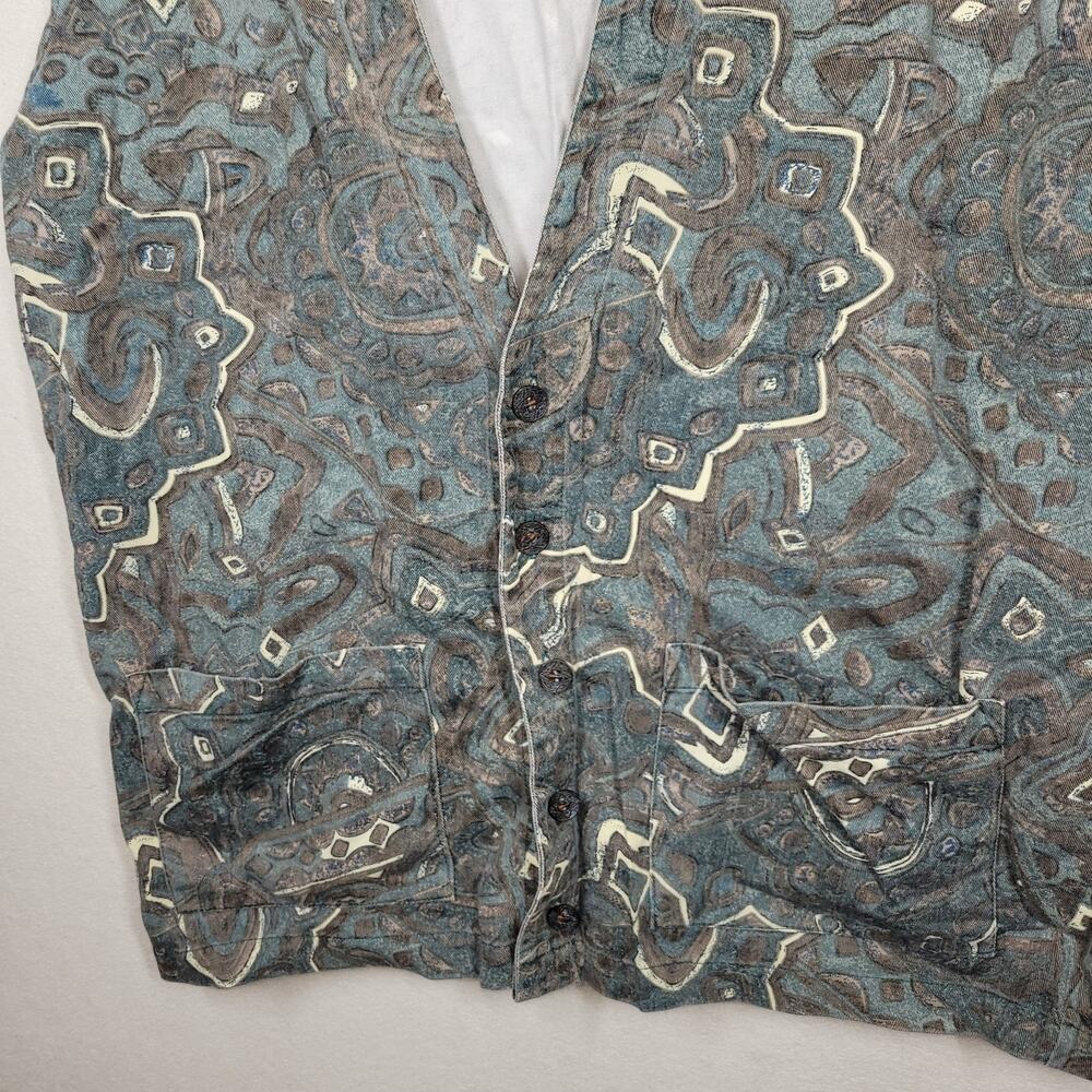 Vintage Chicos Vest Womens Shirt Sz 2 Large Green Cottagecore Button Up Aztec - Picture 7 of 11